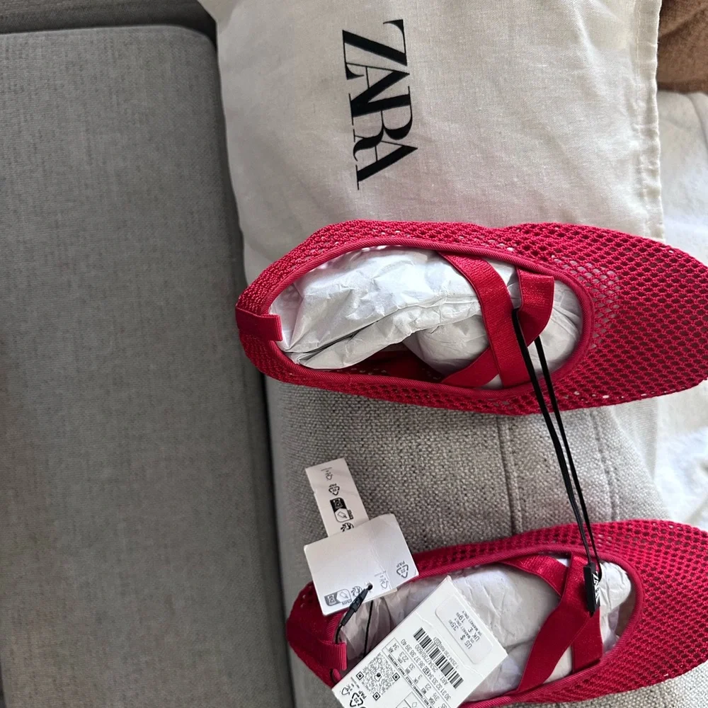 Zara Girls Red Mesh Ballet Flat with Elastic Cross Strap
